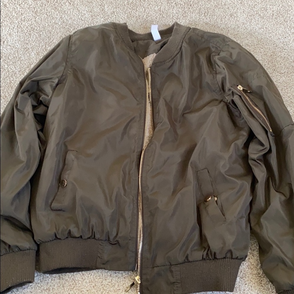Greenish brown fuzzy jacket